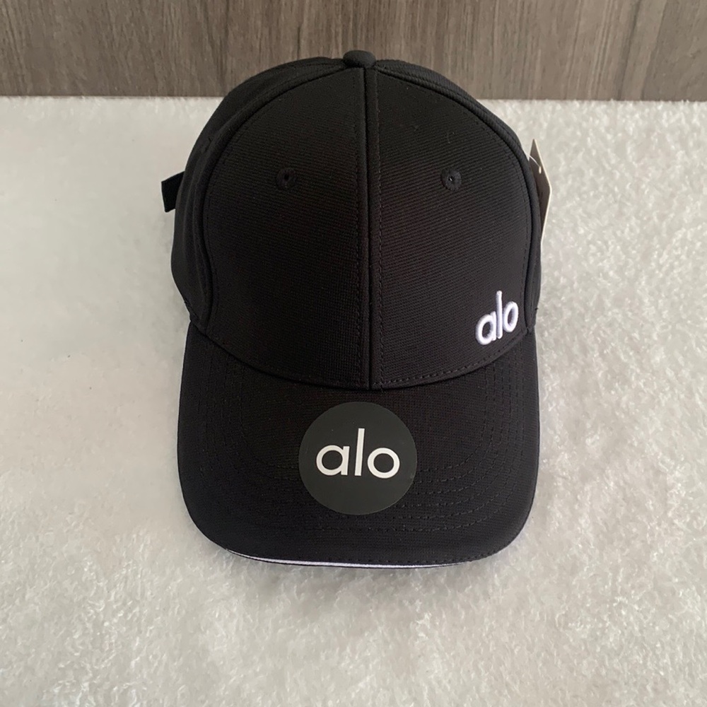 ALO Yoga Black Baseball Cap with White Logo